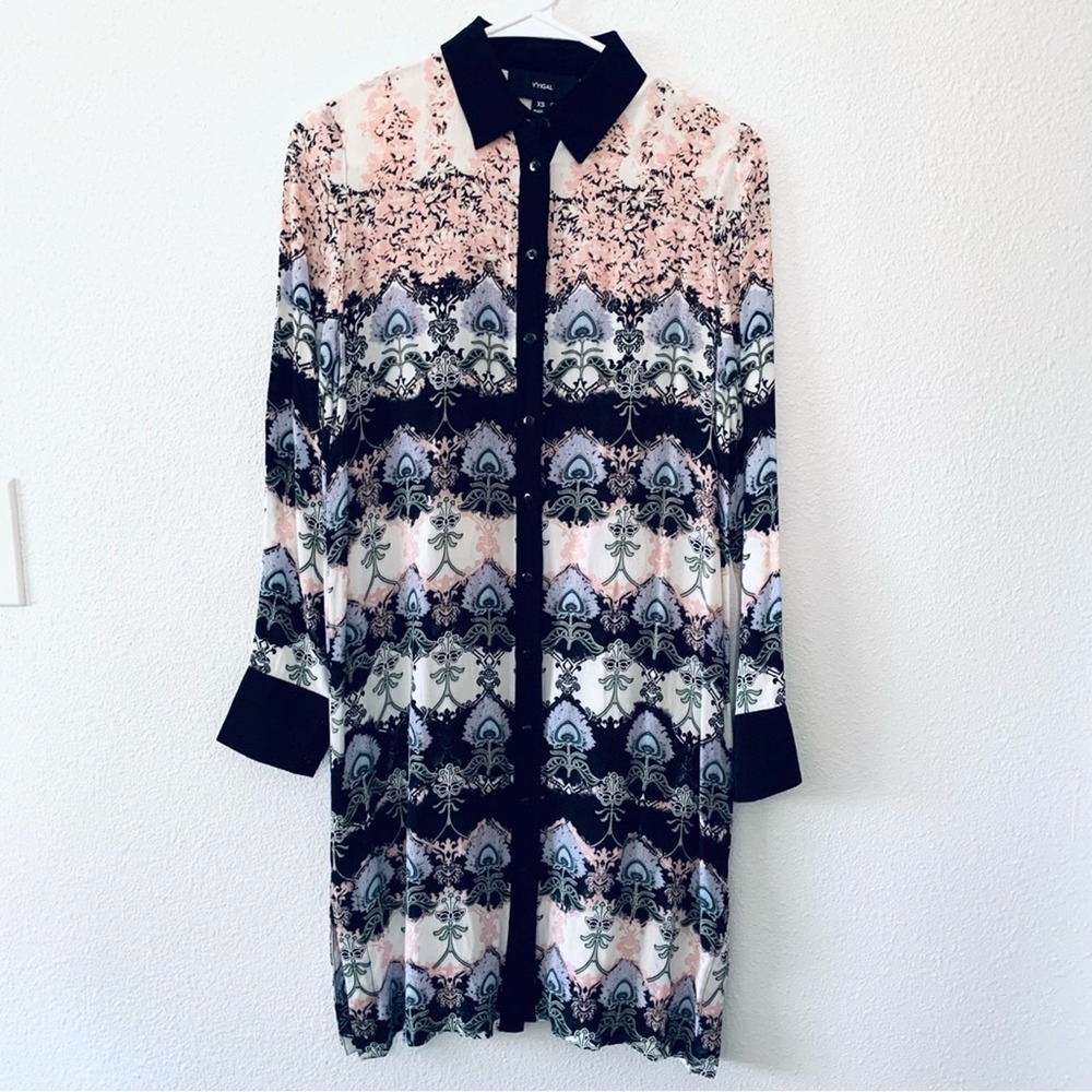 Y Yigal Long Sleeves Button Down Shirt Dress